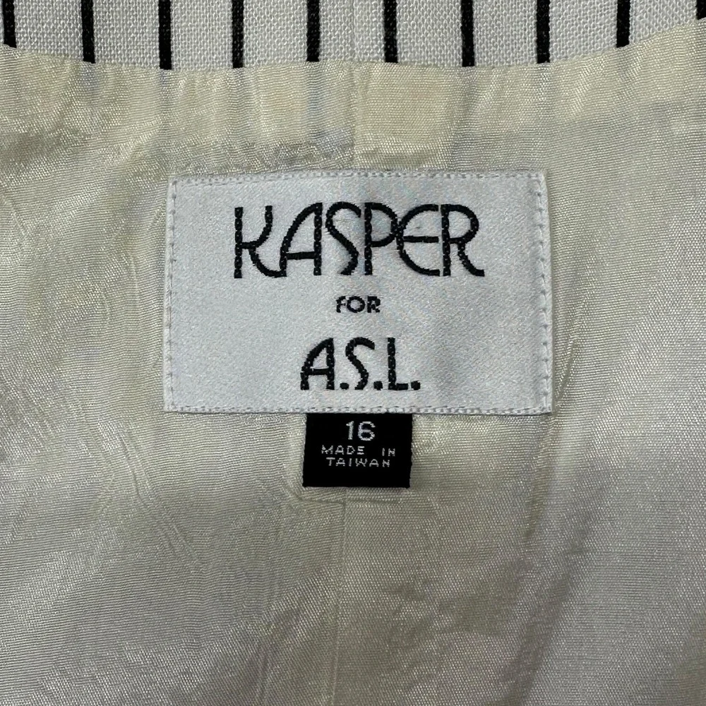 Vintage Kasper Blazer Womens 16 Black Pinstripe Double Breasted‎ 80s Nautical